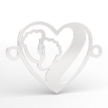 Charm/Connector Heart with Baby Feet, engravable, 925 silver BL 1006 - 0.8 mm