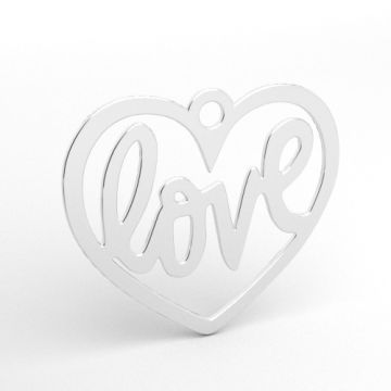 Decorative pendant - heart with inscription love, 925 silver BL 999 - 0.8 mm