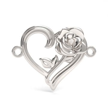 Decorative two-color charm - heart with rose connector, Silver 925 S-CHARM 793