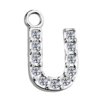 Charm Letter U with crystals, Silver 925 S-CHARM U