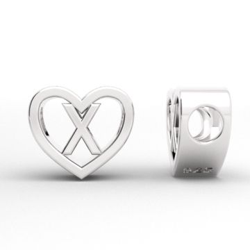 Decorative open-work charm, Heart with letter X, silver 925 HEART ODL-X