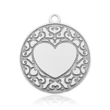 Decorative charm with heart and engraved pattern, silver 925 BL 971 - 0,8 mm