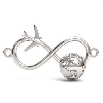 Decorative connector, infinity with globe and plane, silver 925 S-CHARM 763