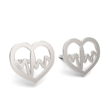 Decorative Earstuds - Heart with pulse, life line, silver 925 SZ 912