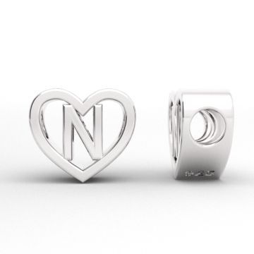 Decorative open-work charm, Heart with letter N, silver 925 HEART ODL-N