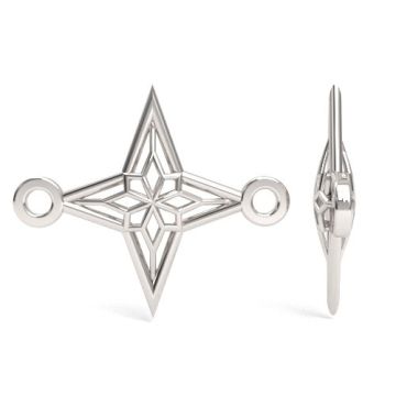 Decorative connector, open-work windrose, star, silver 925 S-CHARM 750