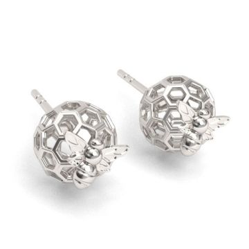 Decorative, open-work Earstuds - Honeycomb with bee, silver 925 SZ 695