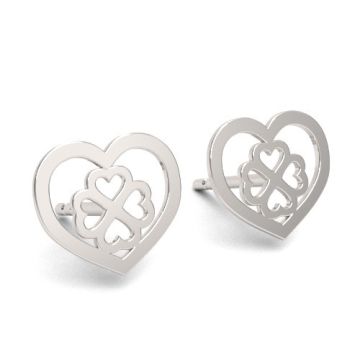 Decorative Earstuds - Heart with clover, silver 925 SZ 914