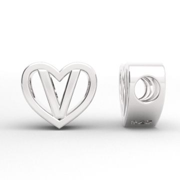 Decorative open-work charm, Heart with letter V, silver 925 HEART ODL-V