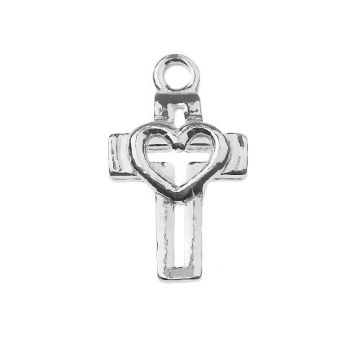 Charm Cross with Heart Silver 925 S-CHARM 271