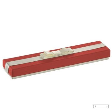 Decorative paper box for jewelry - red and beige with ribbon and sponge, 20.8 x 4.6 cm, PD-CANNES CV-VPH61