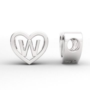 Decorative open-work charm, Heart with letter W, silver 925 HEART ODL-W