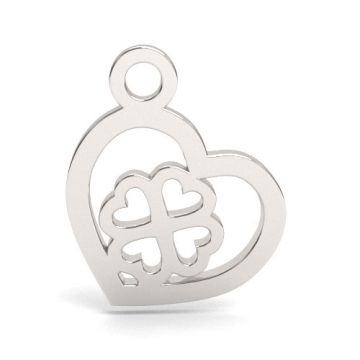 Little heart charm with clover , silver 925 BL 914 - 0,4 mm