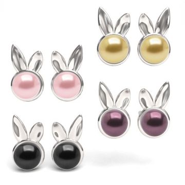 Earrings/earstuds Bunnies with Preciosa pearls, Silver 925 SZ 138