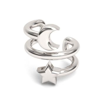 Decorative double ear cuff with moon and star, silver 925 NA 12