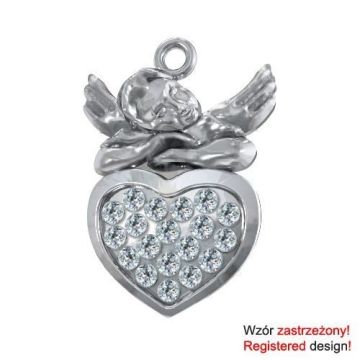 Charm ANGEL WITH HEART with crystals, Silver 925 H-100