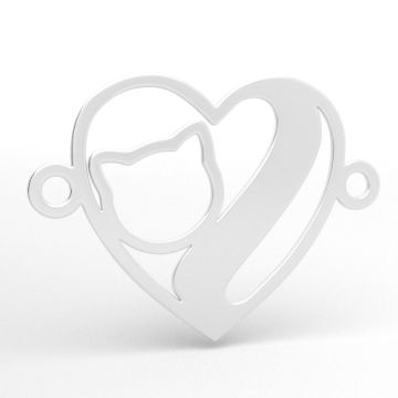 Charm/Connector Heart with Cat, engravable, 925 silver BL 1010 - 0.4 mm