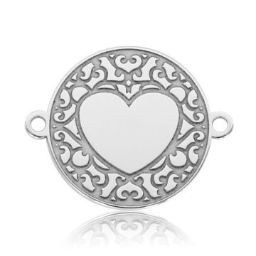 Decorative connector - heart with engraved pattern, Silver 925 BL 972 - 0,8 mm