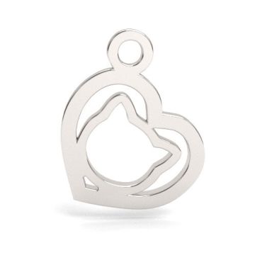 Little heart charm with a cat , silver 925 BL 916 - 0,4 mm