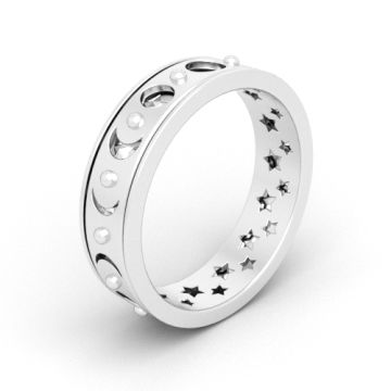 Decorative, rotating ring - moon phases and stars, silver 925 R03