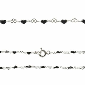 Silver chain - hearts with black enamel, silver 925, MCOLOR2N_45 cm