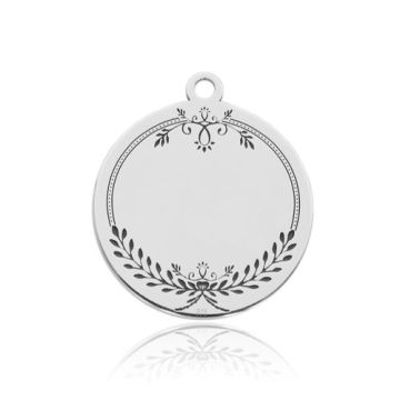 Engravable Charm - Small round pendant with decorative frame , Silver 925 BL 979 - 0,8 mm