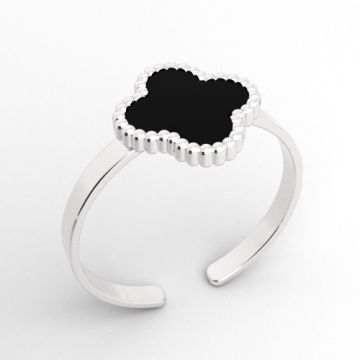 Decorative ring with enamel clover, silver 925 PB-0025, adjustable