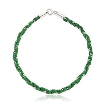 Bottle green Cordbase for the bracelet - with anker chain - braided, braid, silver 925 18 CM