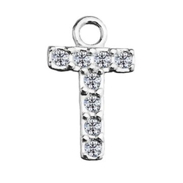 Charm Letter T with crystals, Silver 925 S-CHARM T