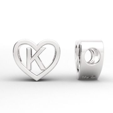 Decorative open-work charm, Heart with letter K, silver 925 HEART ODL-K