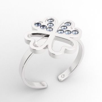 Decorative ring, Clover with Preciosa crystals, silver 925 PB-0027, adjustable