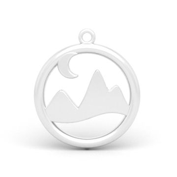 Decorative pendant - mountains with a moon in a circle, Silver 925 P06