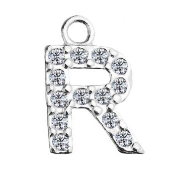 Charm Letter R with crystals, Silver 925 S-CHARM R