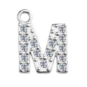 Charm Letter M with crystals, Silver 925 S-CHARM M