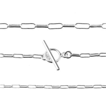 Paper Clip Chain with large toggle clasp, silver 925 R040 40 cm