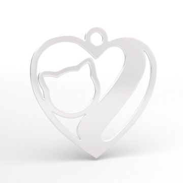 Charm Heart with Cat, engravable, 925 silver BL 1009 - 0.4 mm