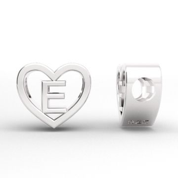 Decorative open-work charm, Heart with letter E, silver 925 HEART ODL-E