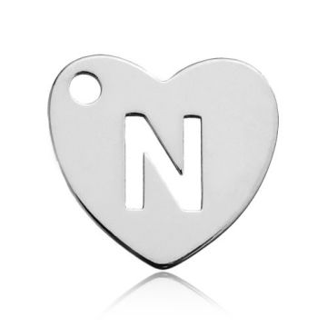 Charm Heart with Letter N Silver 925 BL HEART N - 0,8 mm