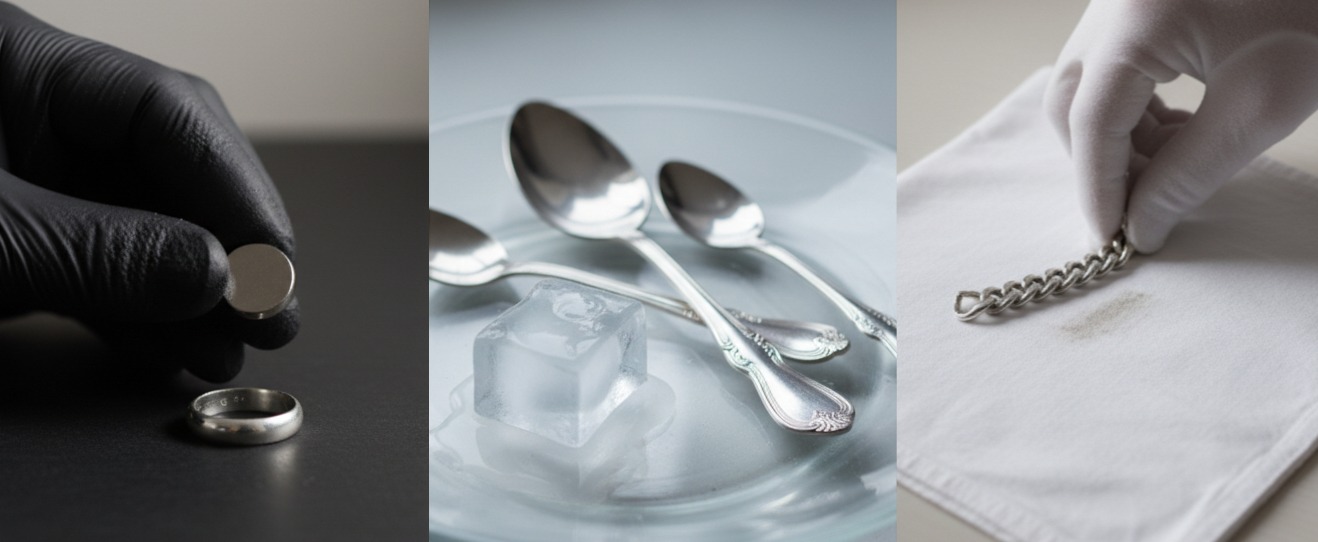 Zdjęcie przedstawie domowe metody sprawdzenia autentyczności srebra