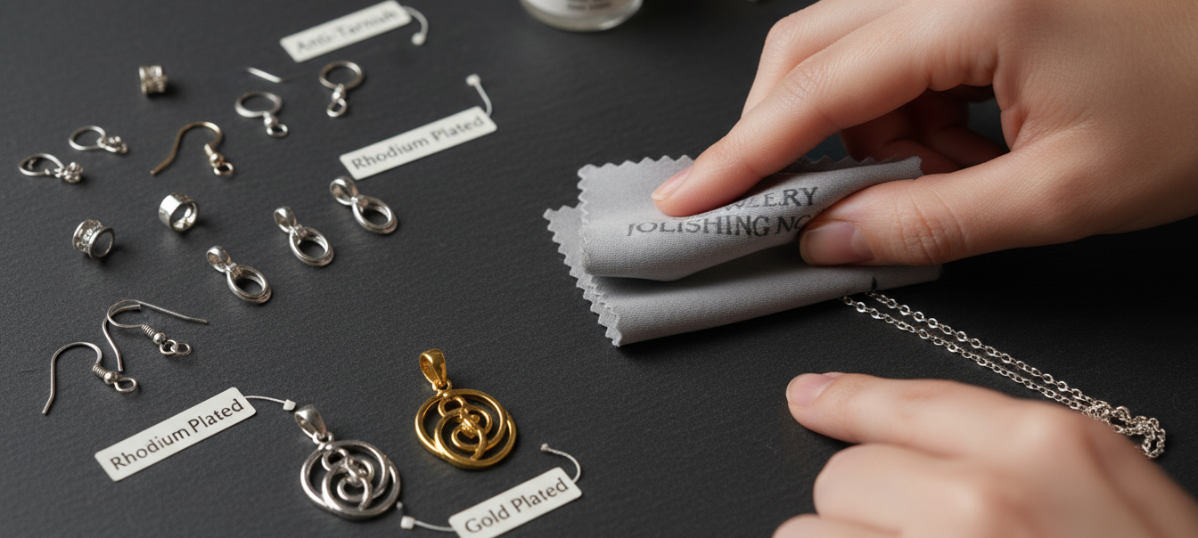 Zdjęcie nawiązujące do dbania o srebro i zabezpieczanie powłokami galwanicznymi Zdjęcie przedstawia powłokę rodowania i złocenia na biżuterii srebrnej