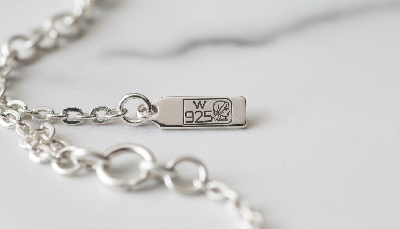 Łańcuszek z metką srebrną i naniesioną cechą probierczą