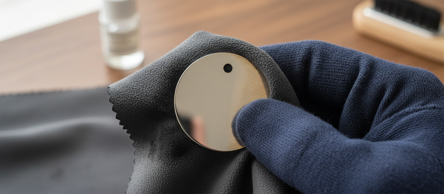 Polerowanie blaszki ze srebra specjalistyczną ściereczką